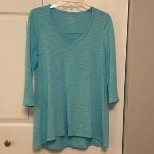 Chico’s The Ultimate Tee Cotton Blend Top with Elbow Sleeves Size Small